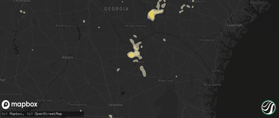 Hail map in Douglas, GA on July 17, 2026