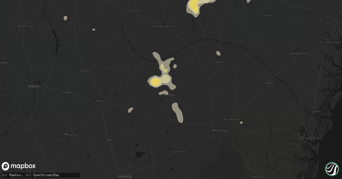 Hail map in Douglas, GA on July 17, 2026
