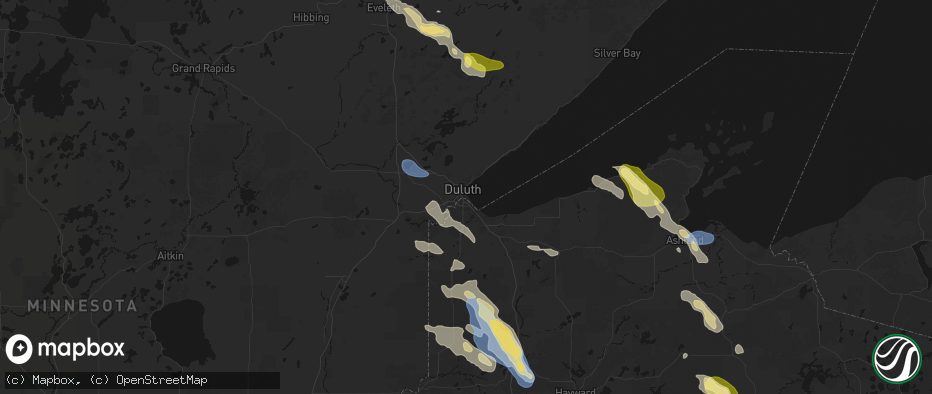 Hail map in Duluth, MN on July 17, 2026