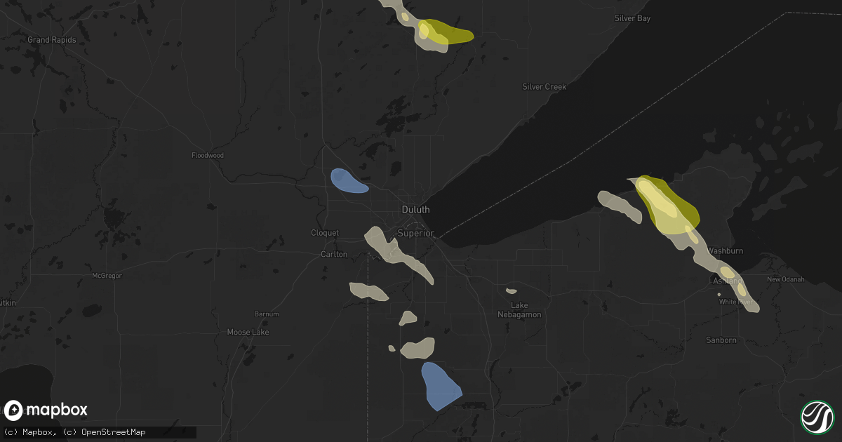 Hail map in Duluth, MN on July 17, 2026