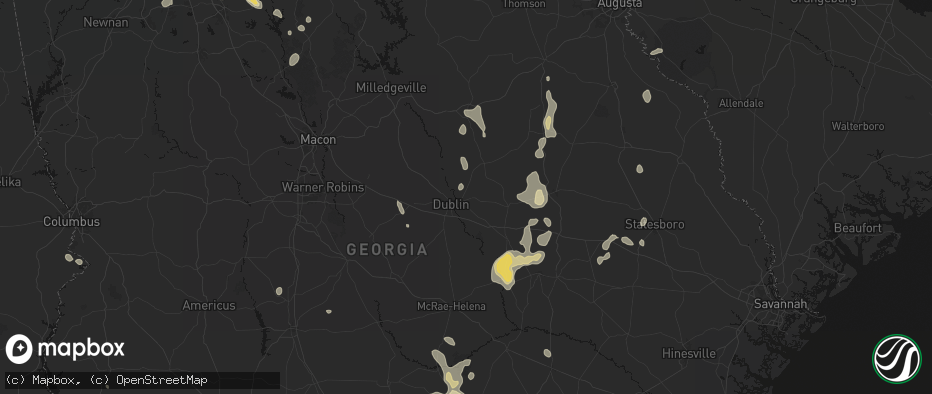 Hail map in East Dublin, GA on July 17, 2026