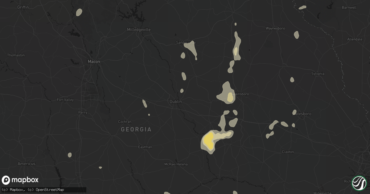 Hail map in East Dublin, GA on July 17, 2026
