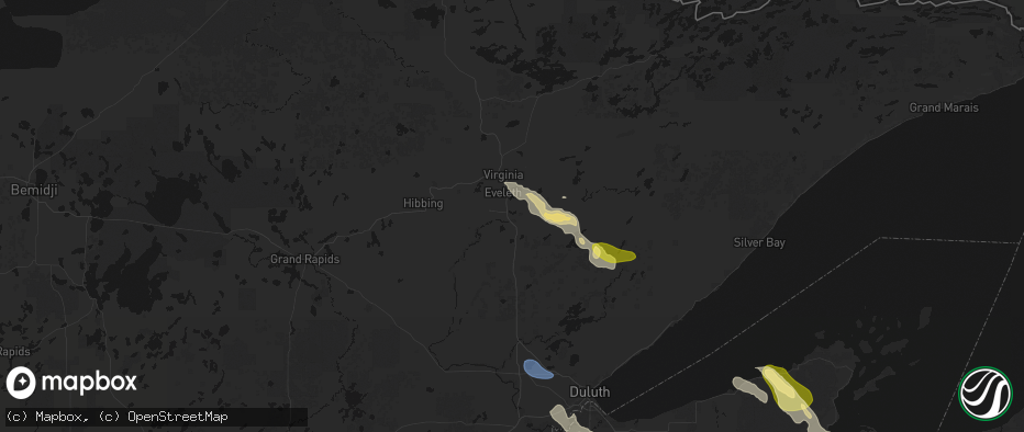 Hail map in Eveleth, MN on July 17, 2026