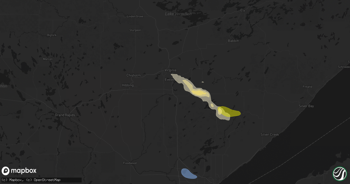 Hail map in Eveleth, MN on July 17, 2026