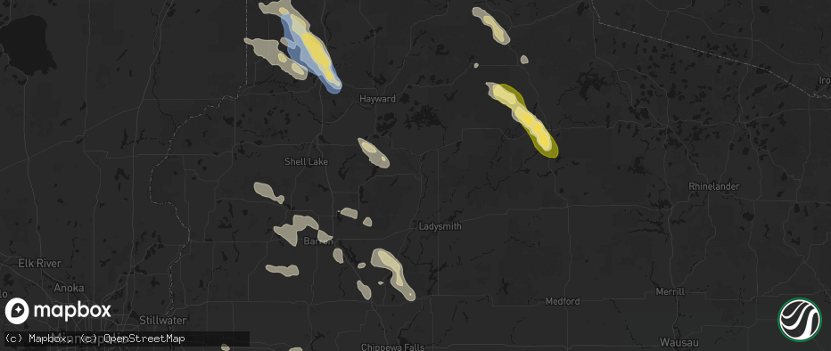 Hail map in Exeland, WI on July 17, 2026