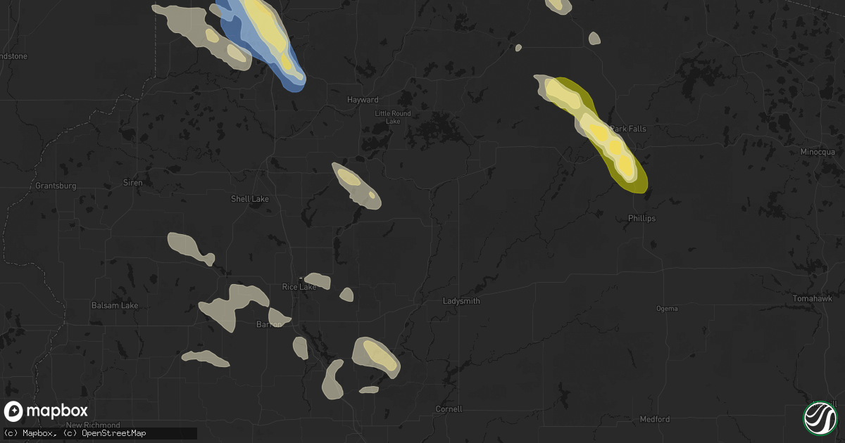 Hail map in Exeland, WI on July 17, 2026