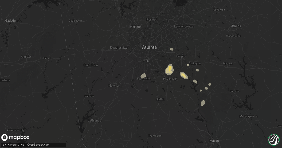 Hail map in Fayetteville, GA on July 17, 2026