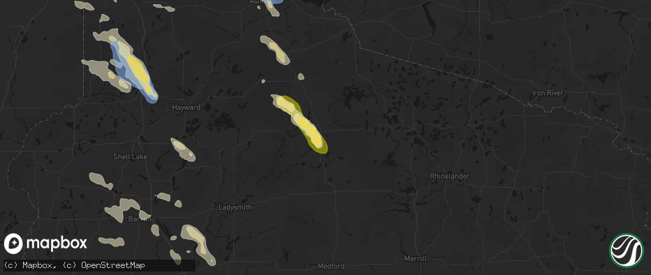 Hail map in Fifield, WI on July 17, 2026