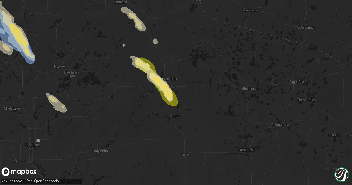 Hail map in Fifield, WI on July 17, 2026