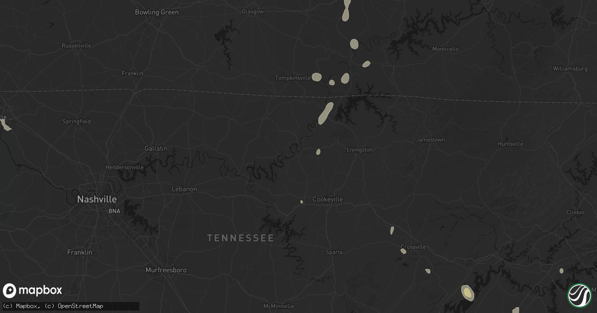 Hail map in Gainesboro, TN on July 17, 2026
