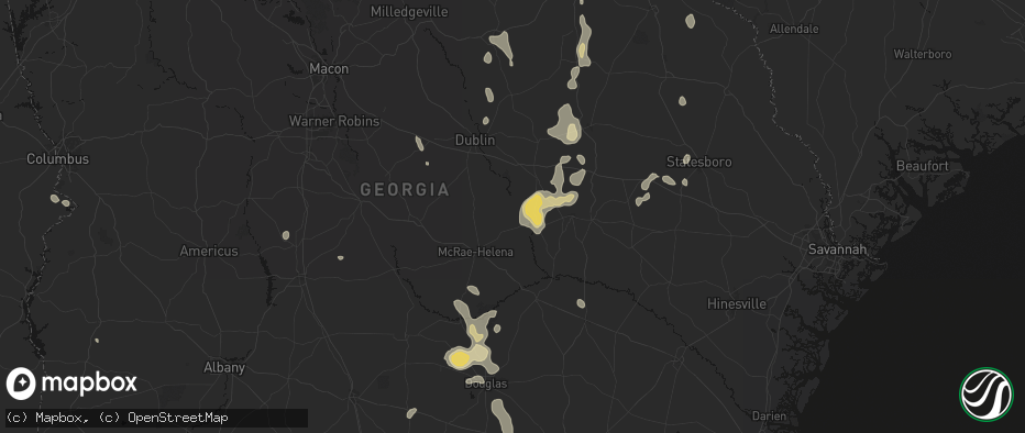 Hail map in Glenwood, GA on July 17, 2026