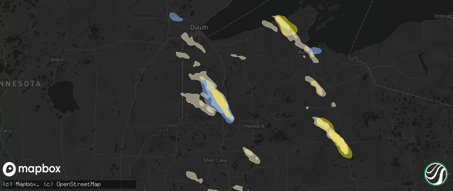 Hail map in Gordon, WI on July 17, 2026