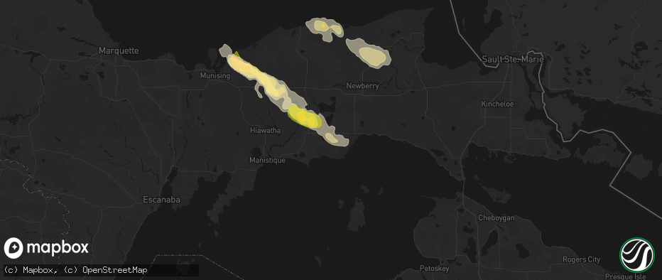 Hail map in Gould City, MI on July 17, 2026
