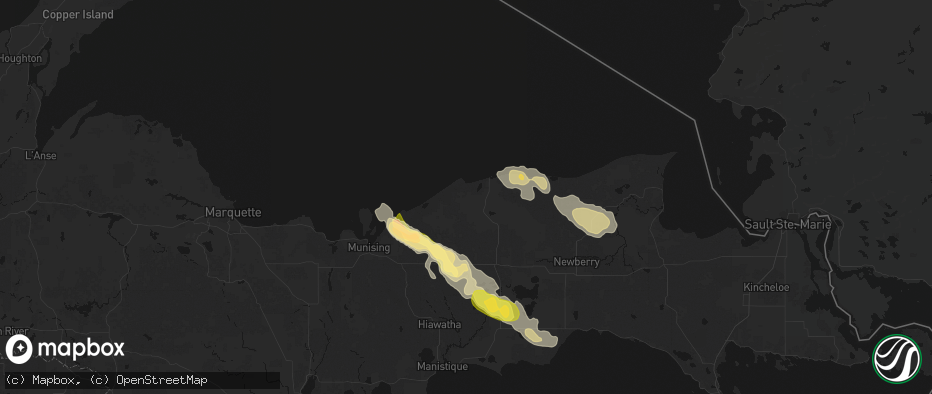 Hail map in Grand Marais, MI on July 17, 2026