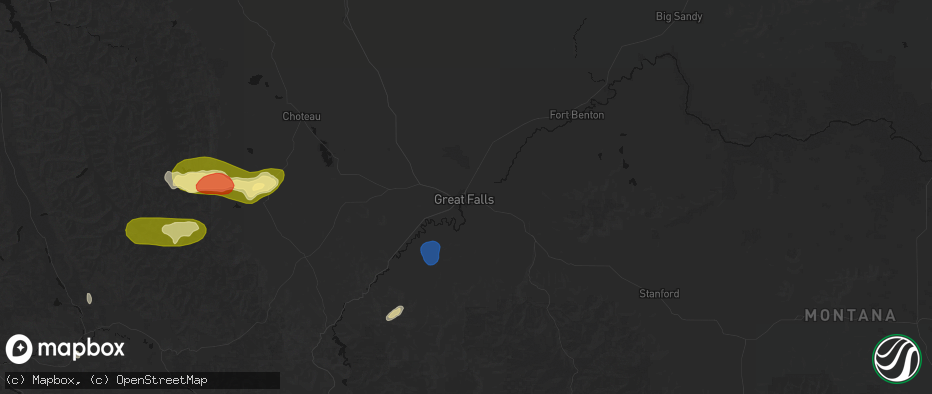 Hail map in Great Falls, MT on July 17, 2026