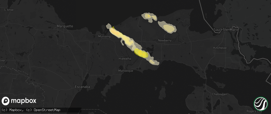 Hail map in Gulliver, MI on July 17, 2026