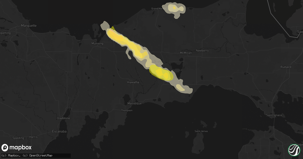 Hail map in Gulliver, MI on July 17, 2026
