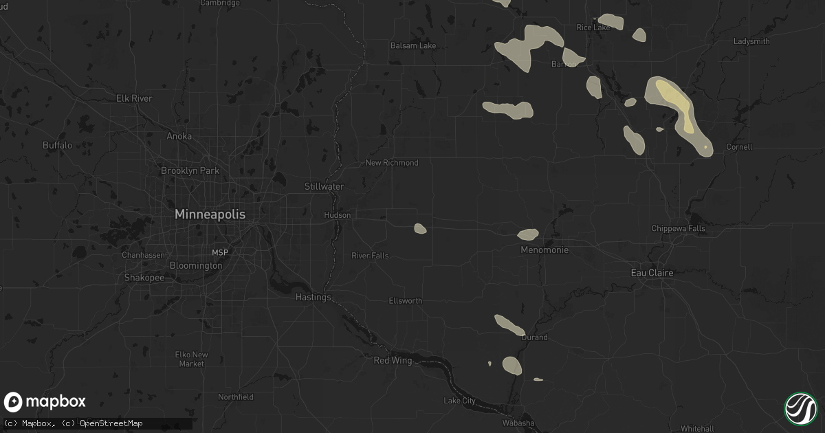 Hail map in Hammond, WI on July 17, 2026