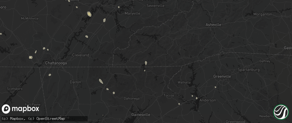 Hail map in Hayesville, NC on July 17, 2026