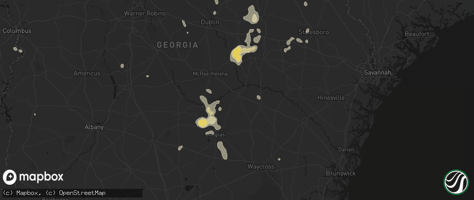 Hail map in Hazlehurst, GA on July 17, 2026