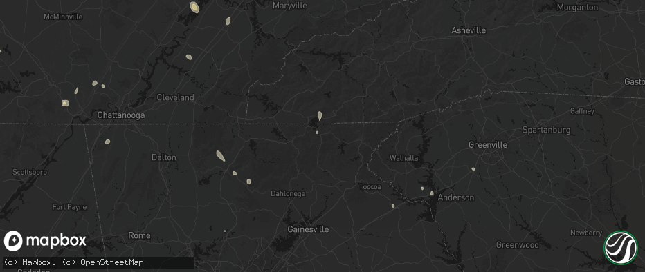 Hail map in Hiawassee, GA on July 17, 2026