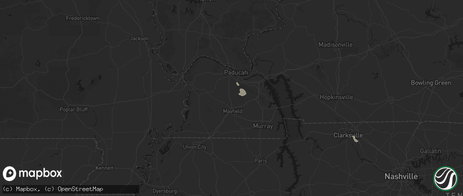 Hail map in Hickory, KY on July 17, 2026