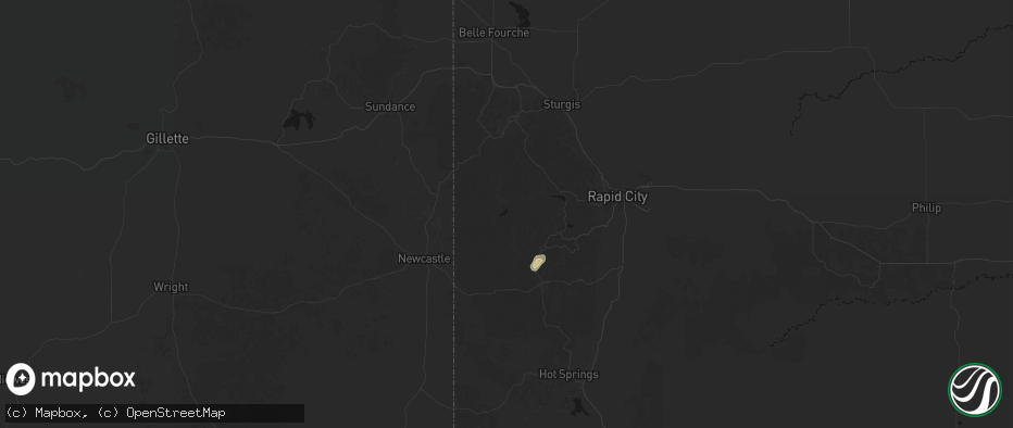 Hail map in Hill City, SD on July 17, 2026