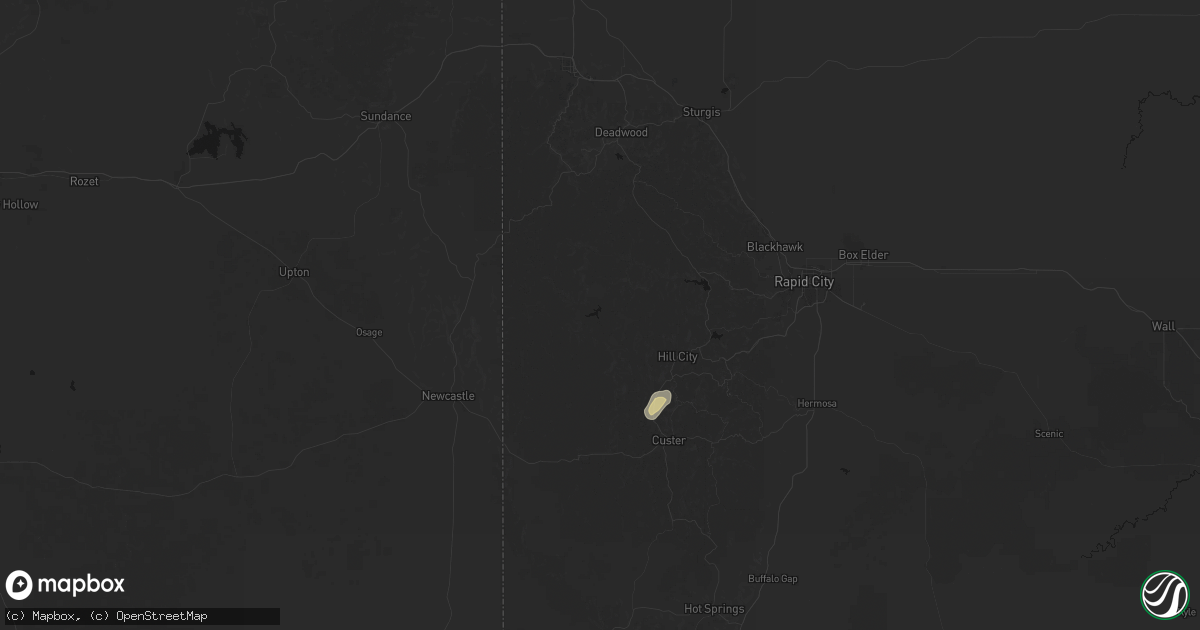 Hail map in Hill City, SD on July 17, 2026