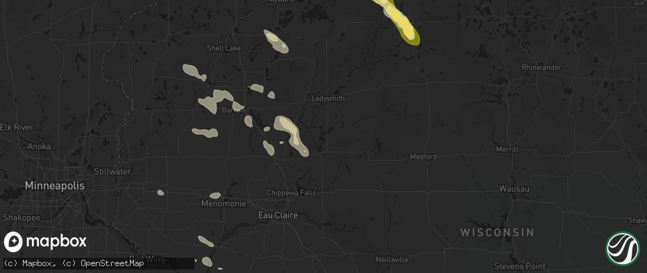 Hail map in Holcombe, WI on July 17, 2026