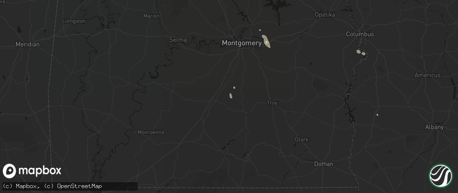 Hail map in Honoraville, AL on July 17, 2026