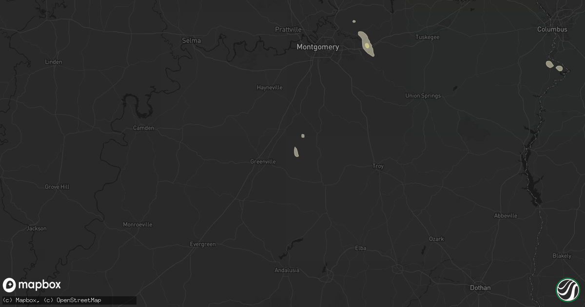 Hail map in Honoraville, AL on July 17, 2026