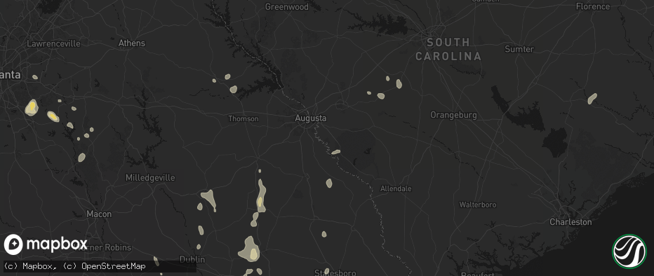 Hail map in Jackson, SC on July 17, 2026