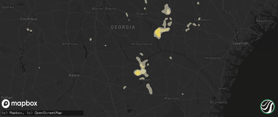 Hail map in Jacksonville, GA on July 17, 2026
