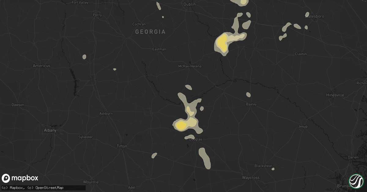 Hail map in Jacksonville, GA on July 17, 2026
