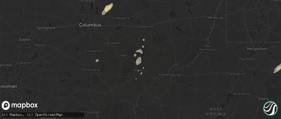 Hail map in Jacksonville, OH on July 17, 2026