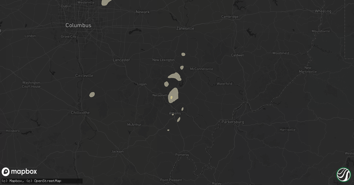 Hail map in Jacksonville, OH on July 17, 2026