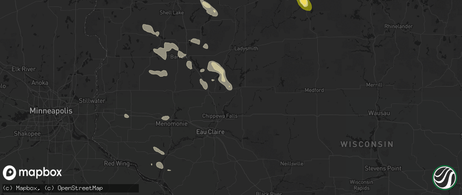 Hail map in Jim Falls, WI on July 17, 2026