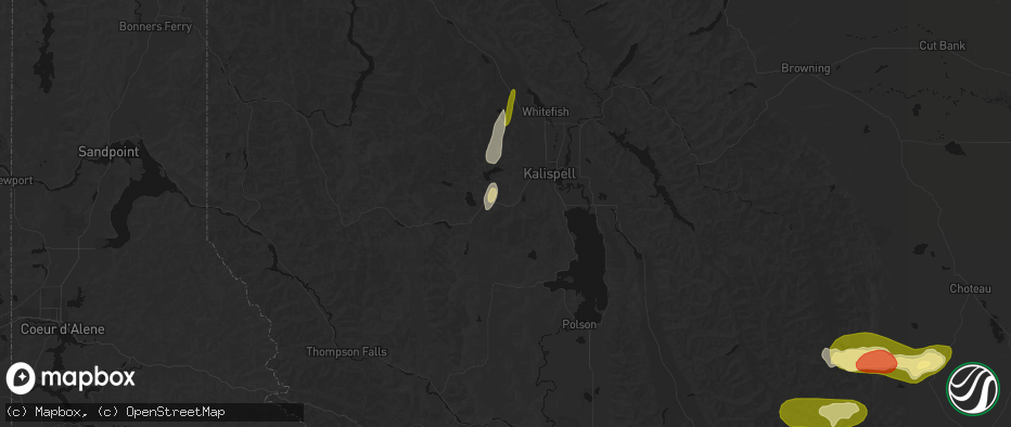 Hail map in Kila, MT on July 17, 2026