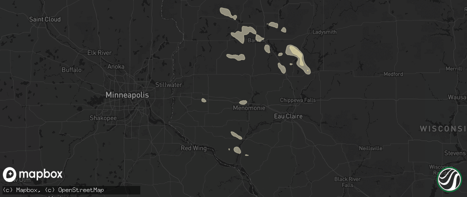 Hail map in Knapp, WI on July 17, 2026