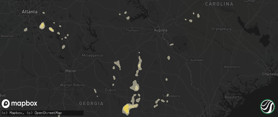 Hail map in Louisville, GA on July 17, 2026