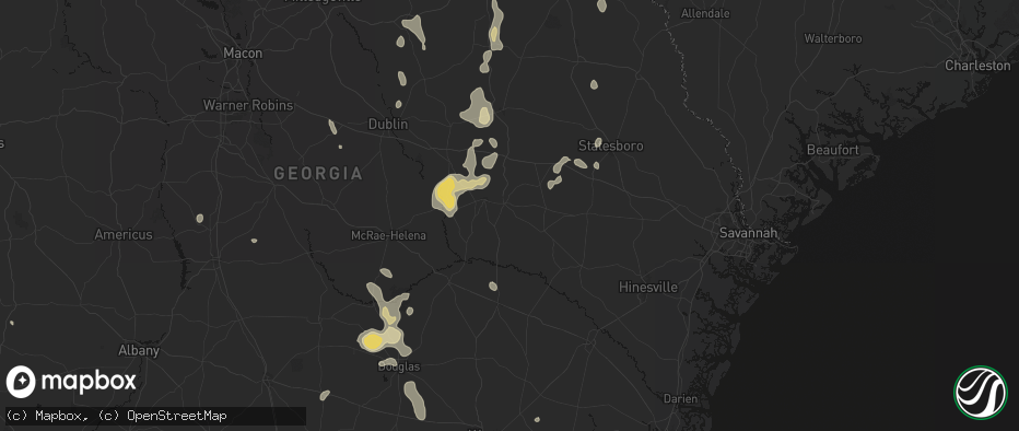 Hail map in Lyons, GA on July 17, 2026