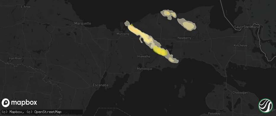 Hail map in Manistique, MI on July 17, 2026