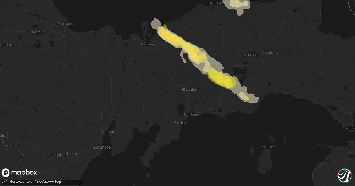 Hail map in Manistique, MI on July 17, 2026