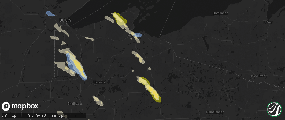 Hail map in Mellen, WI on July 17, 2026