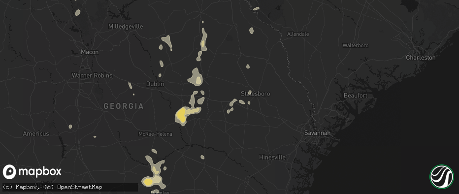Hail map in Metter, GA on July 17, 2026