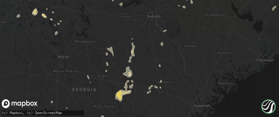 Hail map in Midville, GA on July 17, 2026