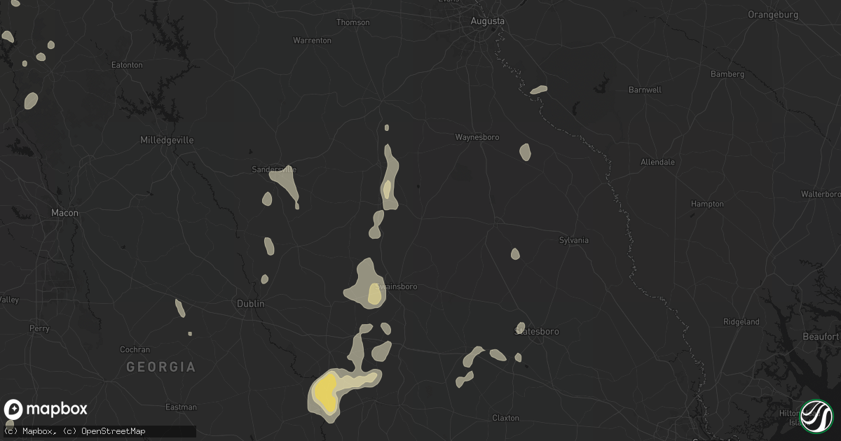 Hail map in Midville, GA on July 17, 2026