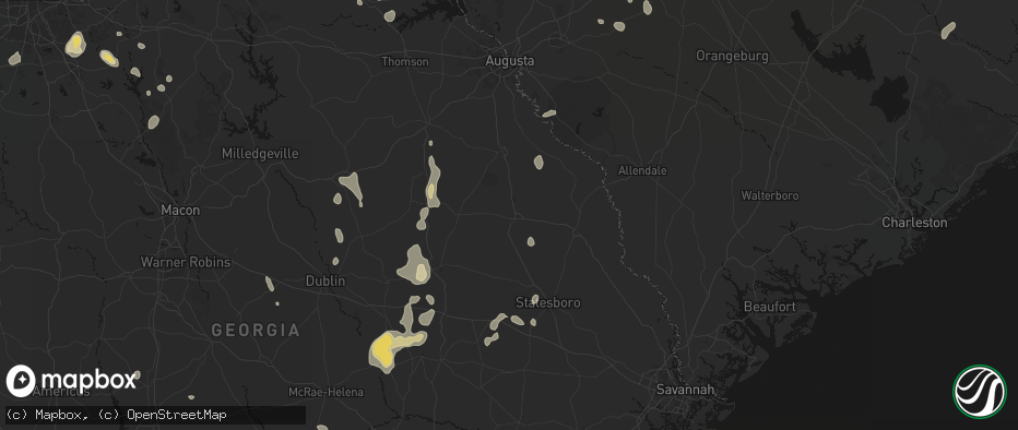 Hail map in Millen, GA on July 17, 2026