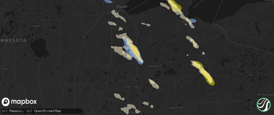 Hail map in Minong, WI on July 17, 2026