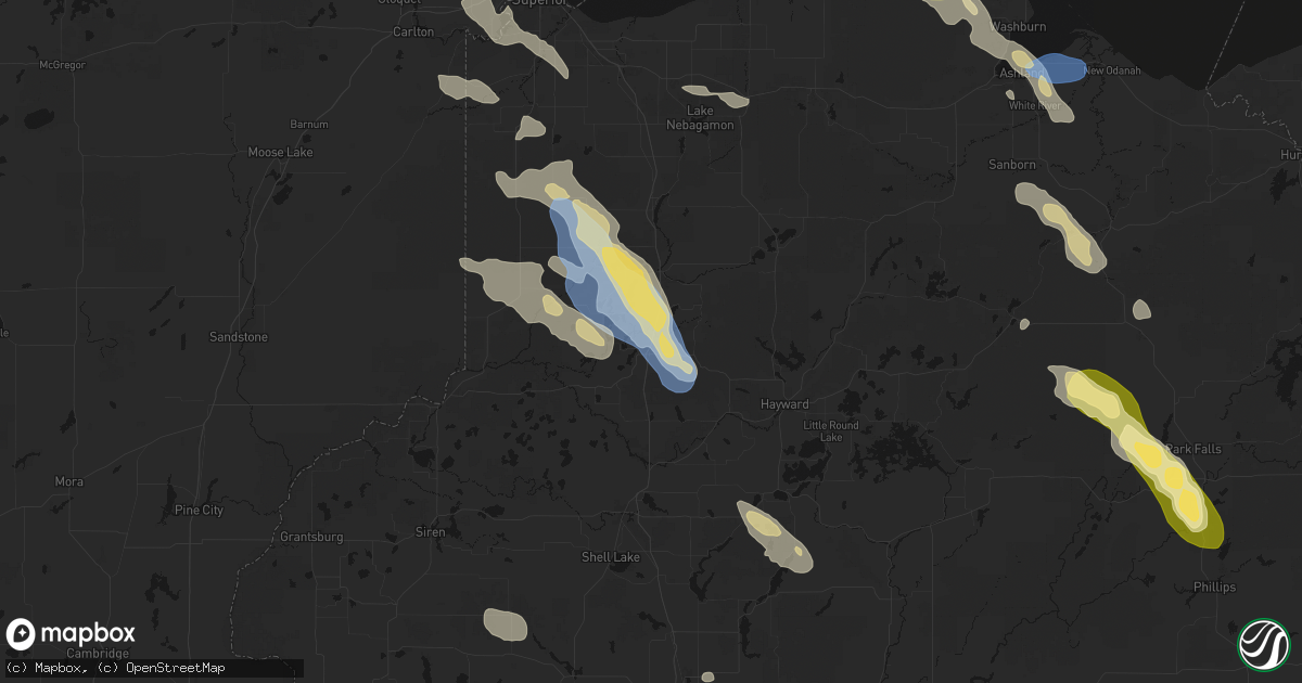 Hail map in Minong, WI on July 17, 2026